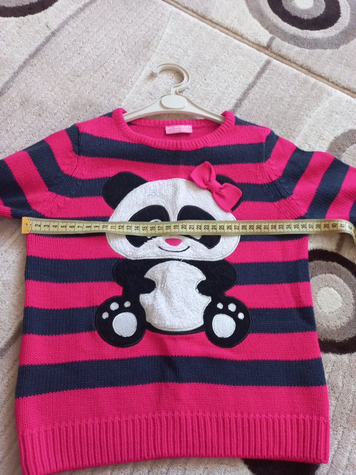 Kız Çocuk Pembe Çizgili Panda Desenli Triko Kazak 6 yaş lcw - Görsel 4
