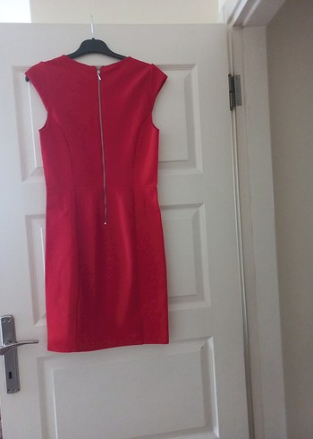 Kırmızı V Yaka Midi Kadın Elbise h m s beden - Görsel 2