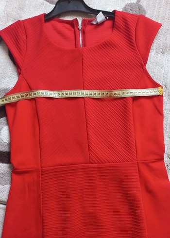 Kırmızı V Yaka Midi Kadın Elbise h m s beden - Görsel 4