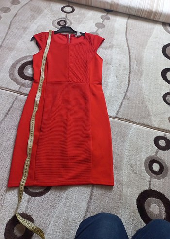 Kırmızı V Yaka Midi Kadın Elbise h m s beden - Görsel 3