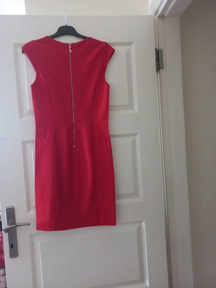 Kırmızı V Yaka Midi Kadın Elbise h m s beden - Görsel 2