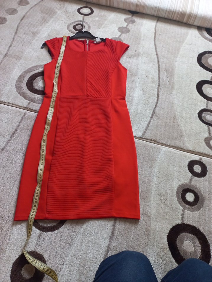 Kırmızı V Yaka Midi Kadın Elbise h m s beden - Görsel 3