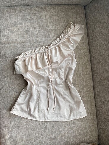 m Beden beyaz Renk Vintage Saten Fairy Bluz