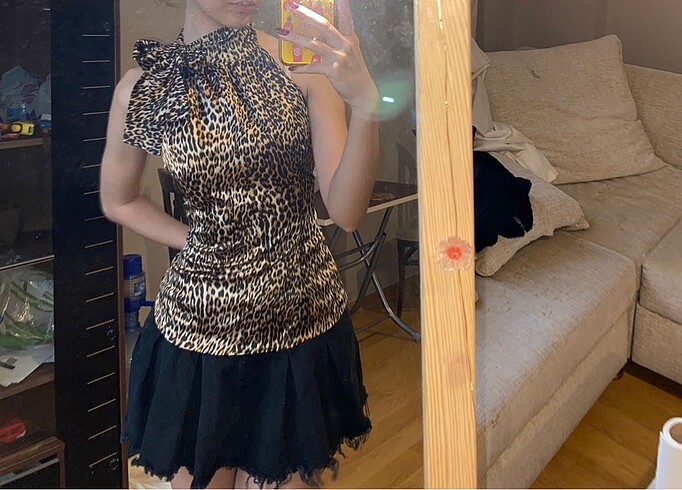Leopar Saten Bluz