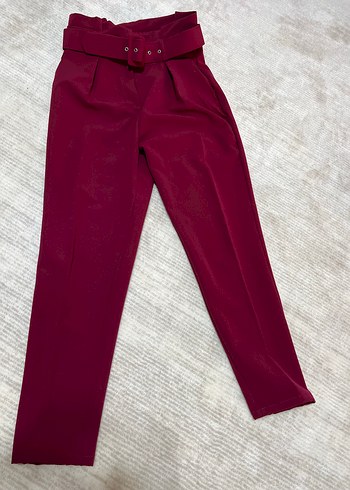 l Beden Bordo Kemerli Kadın Kumaş Pantolon