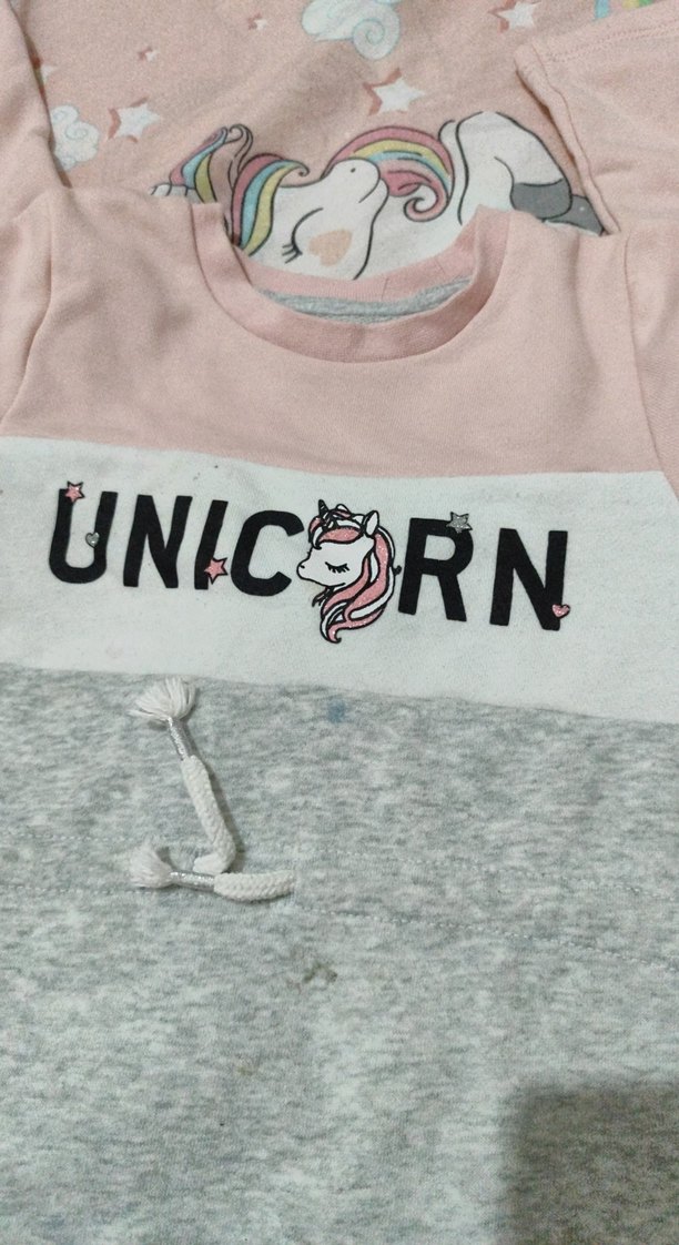 Unicorn Baskılı Gri Kız Sweatshirt - Görsel 2