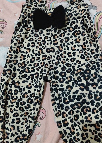 Kiz çocuk Leopar Desenli askili pantolon - Görsel 3