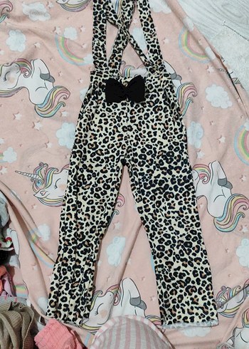Kiz çocuk Leopar Desenli askili pantolon - Görsel 2