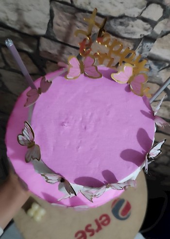 Pembe Kelebekli Parti Pastası Süsü - Görsel 3