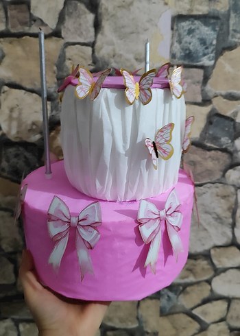 Pembe Kelebekli Parti Pastası Süsü - Görsel 2