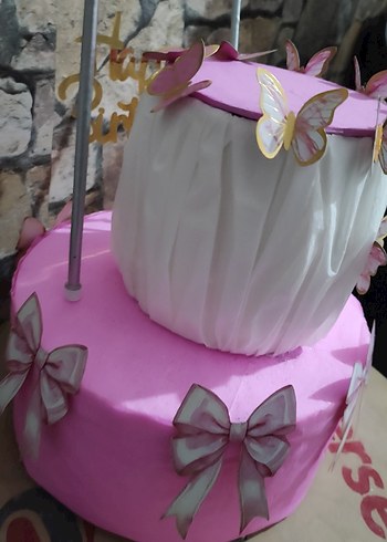 Pembe Kelebekli Parti Pastası Süsü - Görsel 4