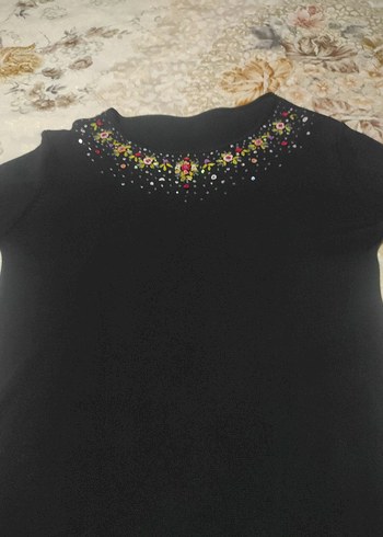 Diger Siyah İşlemeli Payetli Hamile Bluzu