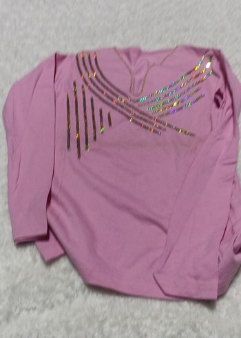 Pembe Payetli V Yaka Kız Tişörtü - Görsel 4