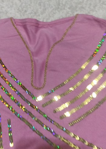 Pembe Payetli V Yaka Kız Tişörtü - Görsel 3