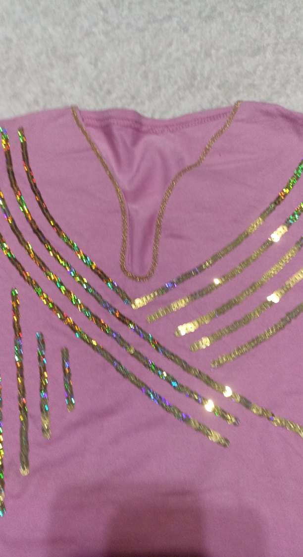 Pembe Payetli V Yaka Kız Tişörtü - Görsel 2