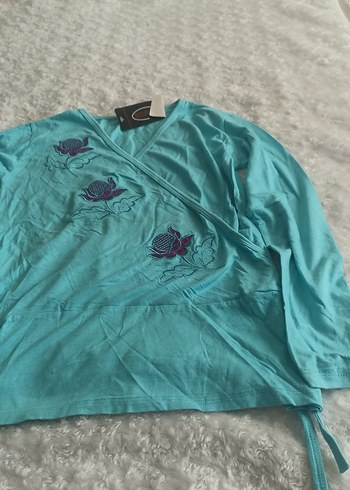 Turkuaz Baskılı Hamile Uzun Kollu V Yaka Üst - Görsel 3