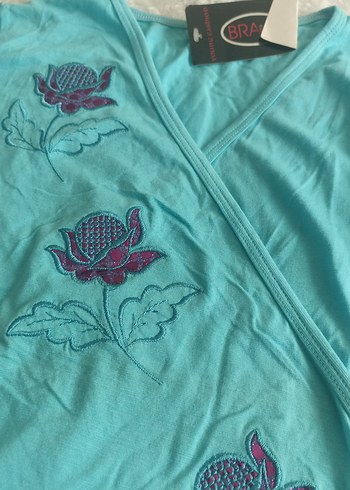 Turkuaz Baskılı Hamile Uzun Kollu V Yaka Üst - Görsel 2