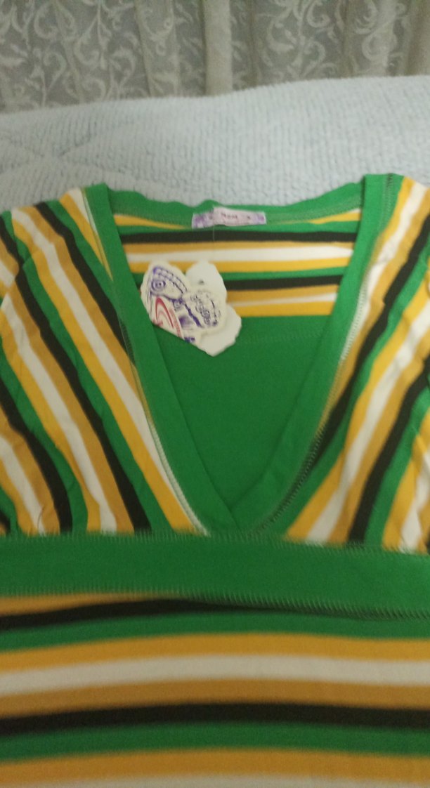 Çizgili V Yaka Kısa Kollu Hamile Tişörtü - Görsel 2