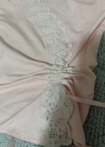 Dantel Detaylı Pembe penye bluz - Görsel 2