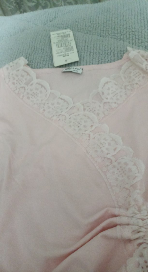 Dantel Detaylı Pembe penye bluz - Görsel 3