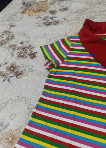 Kız Çocuk Çok Renkli Kısa Kollu Triko Tişört - Görsel 3