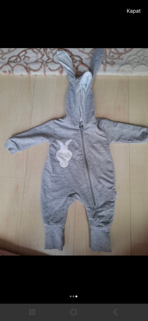 Gri Fermuarlı Kapüşonlu Bebek Tulumu - Görsel 3