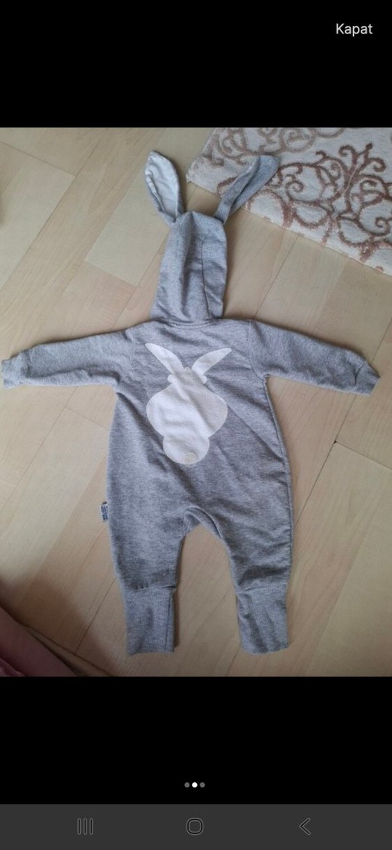 Gri Fermuarlı Kapüşonlu Bebek Tulumu - Görsel 2