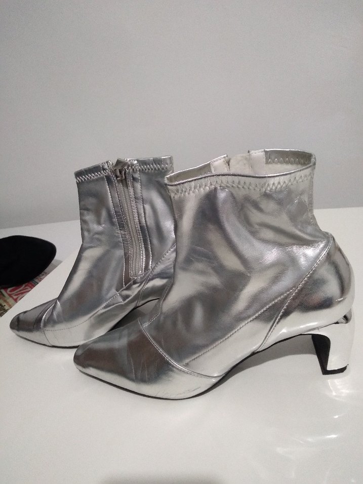 Gri Metalik Stiletto Topuklu Kadın Bot - Görsel 5