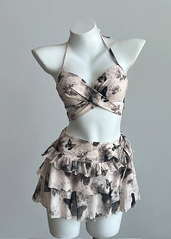 Drapeli Kelebek Desenli Mini Bikini Takımı