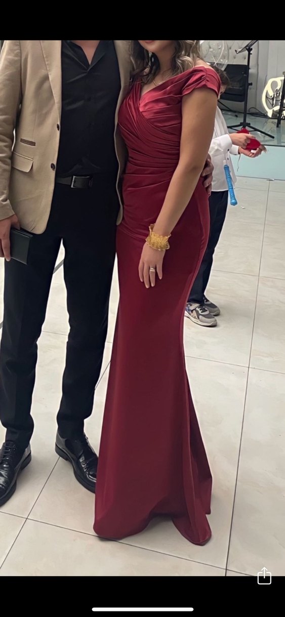Bordo Drapeli Uzun Abiye Elbise - Görsel 3
