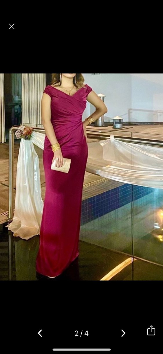 Bordo Drapeli Uzun Abiye Elbise - Görsel 2