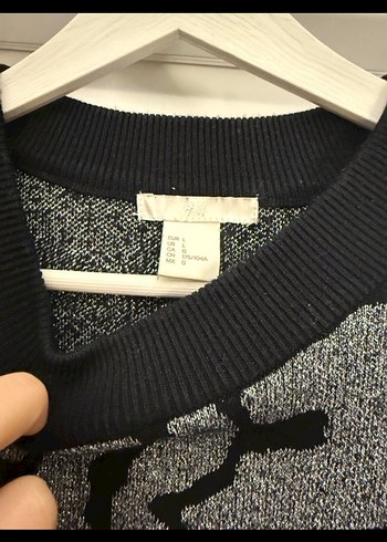 H&M Gri Zebra Desenli Kadın Triko Kazak - Görsel 2