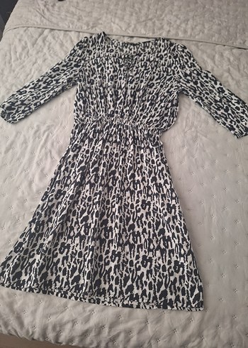Uzun Kollu Gri Zebra Desenli Salaş Elbise