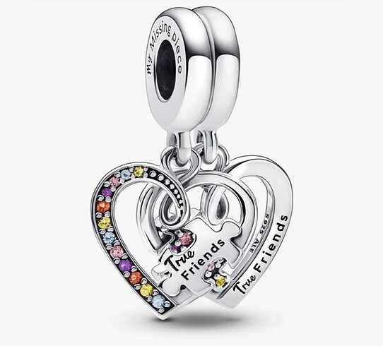 Puzzle Parçası ve Kalpli Arkadaşlık Sallantılı Charm