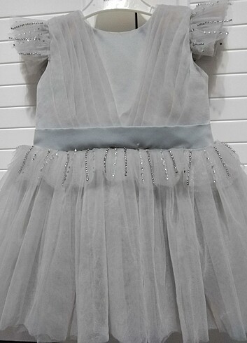 Gümüş renk kız çocuk abiye elbise 