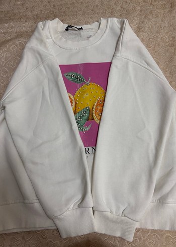 Kadın Beyaz Baskılı Kısa Kollu Sweatshirt - Görsel 2