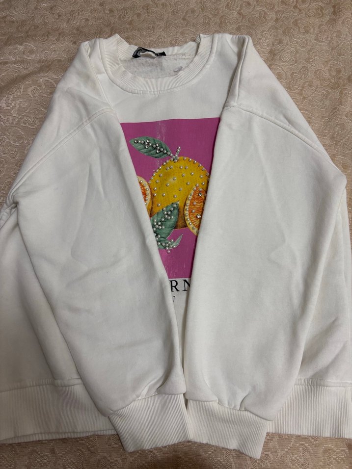 Kadın Beyaz Baskılı Kısa Kollu Sweatshirt - Görsel 2