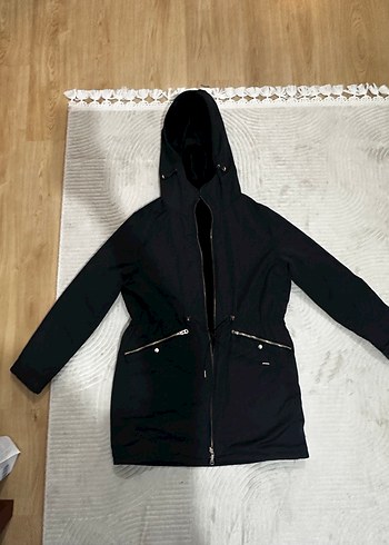 Siyah Kapüşonlu çift taraflı zara Kadın Mont - Görsel 2