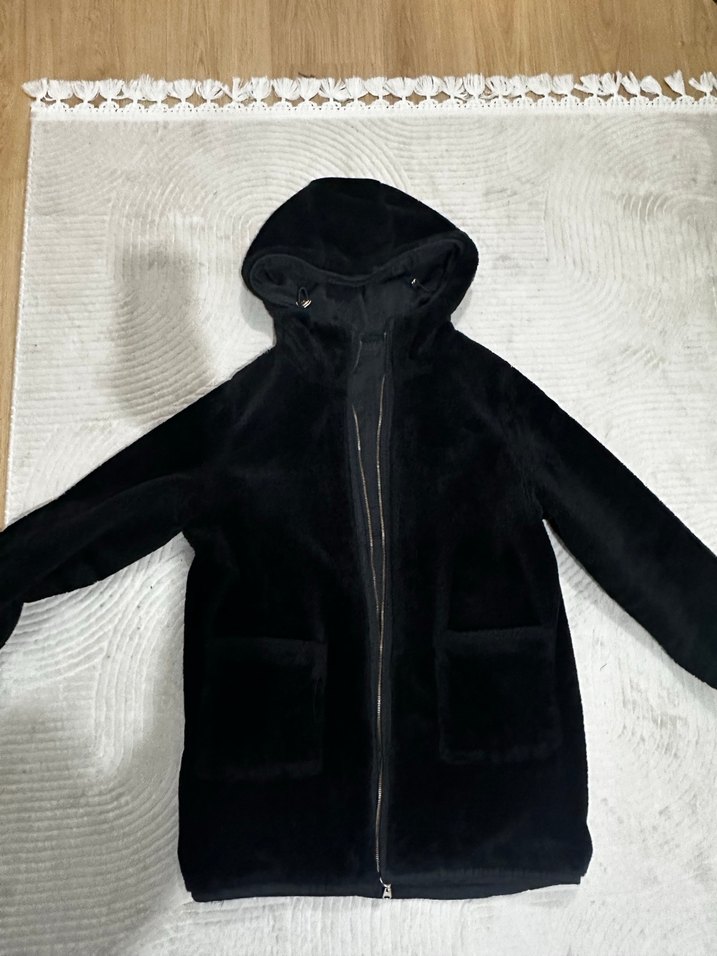 Siyah Kapüşonlu çift taraflı zara Kadın Mont - Görsel 3