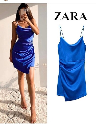 Zara saten mavi elbise