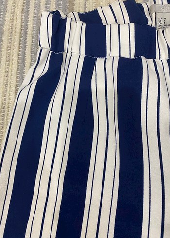 38 Beden H&M Lacivert Çizgili Pilili Kadın Kumaş Pantolon