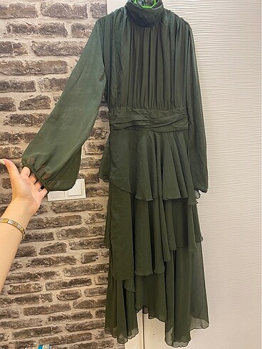 Drape Butik Haki Şifon Elbise