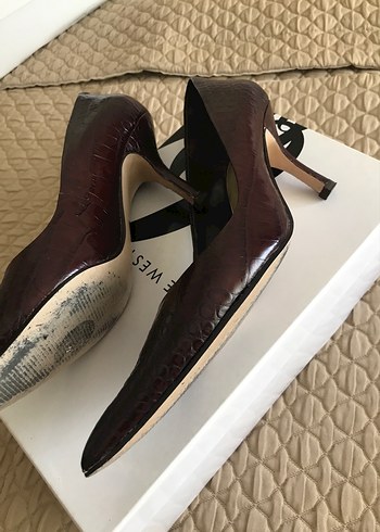 36,5 Beden Nine West Kahverengi Yılan Derisi görünümünde Stiletto