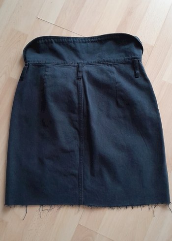 Düğmeli Füme Midi Kot Etek - Görsel 4