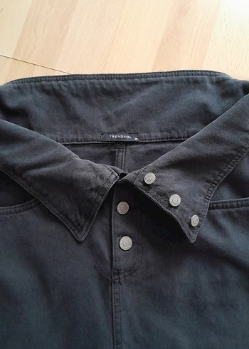 Düğmeli Füme Midi Kot Etek - Görsel 2