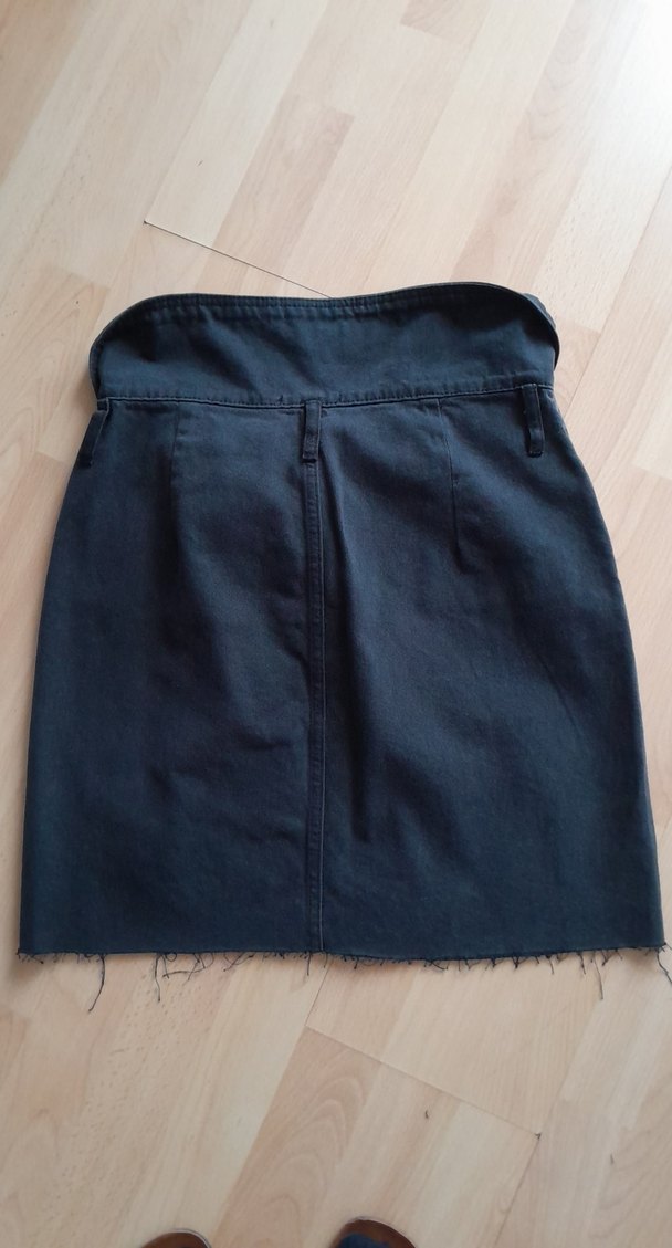 Düğmeli Füme Midi Kot Etek - Görsel 4