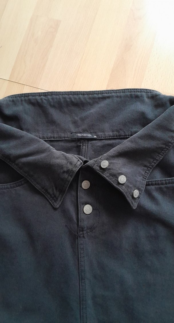 Düğmeli Füme Midi Kot Etek - Görsel 2