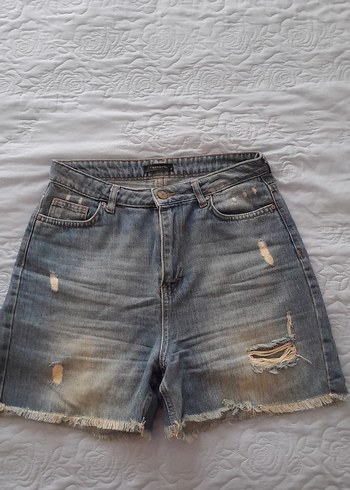 Kadın mavi Bol Kesim Mini Denim Şort