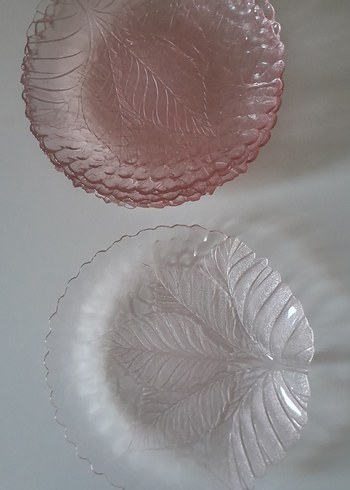 Yaprak Desenli Pembe ve Şeffaf Tabak Seti - Görsel 2