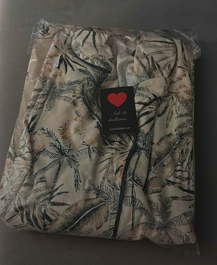 Bej Desenli Kadın Midi Pijama Takımı - Görsel 3